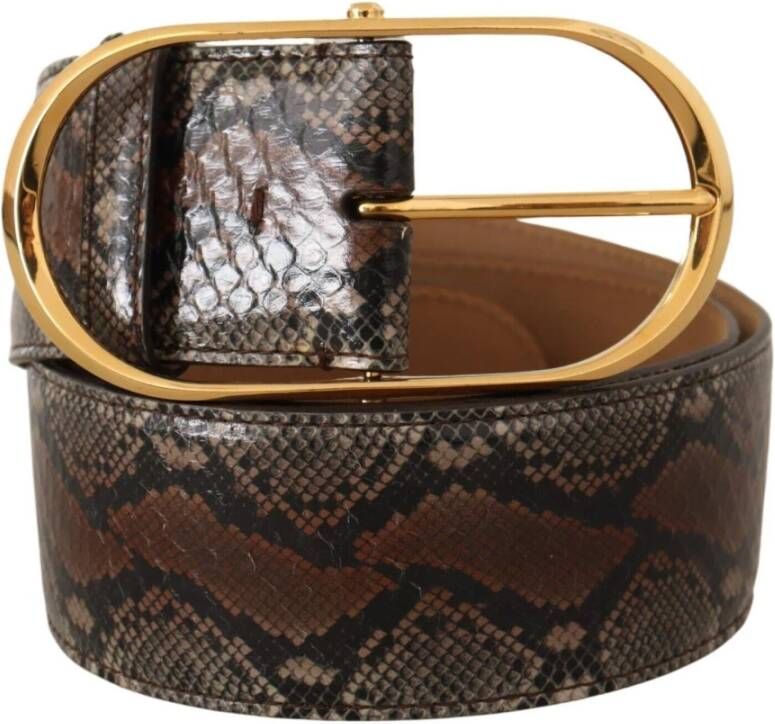 Dolce & Gabbana Brown Exotic Leather Gold Oval Buckle Belt Bruin Unisex