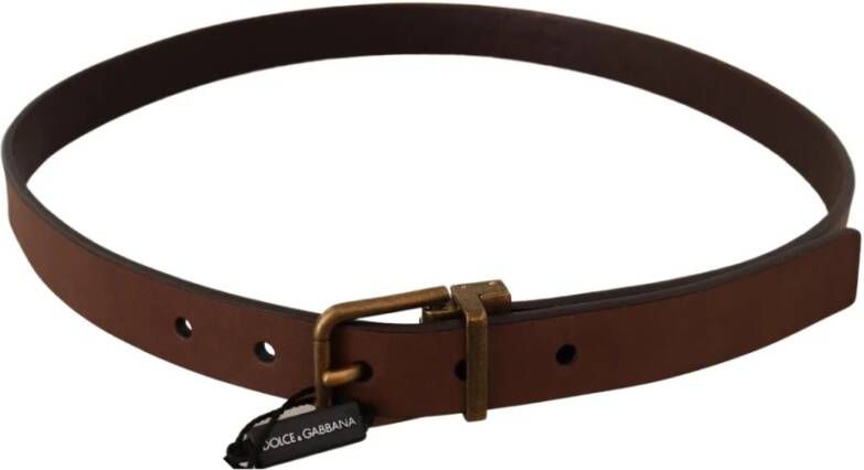 Dolce & Gabbana Brown Leather Rustic Buckle Cintura Belt Bruin Heren