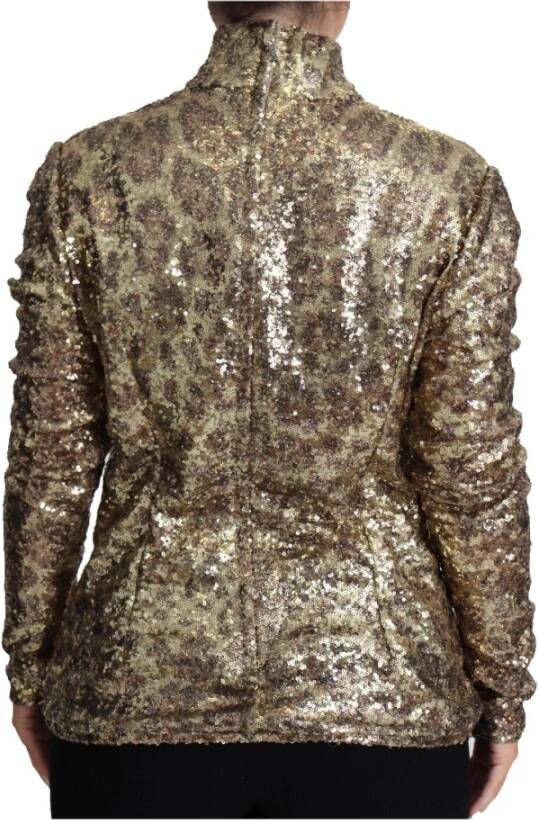 Dolce & Gabbana Brown Leopard Fit Turtleneck Sequin Sweater Bruin Dames
