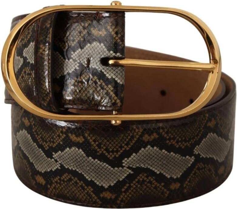 Dolce & Gabbana Brown Python Leather Gold Oval Buckle Belt Bruin Unisex
