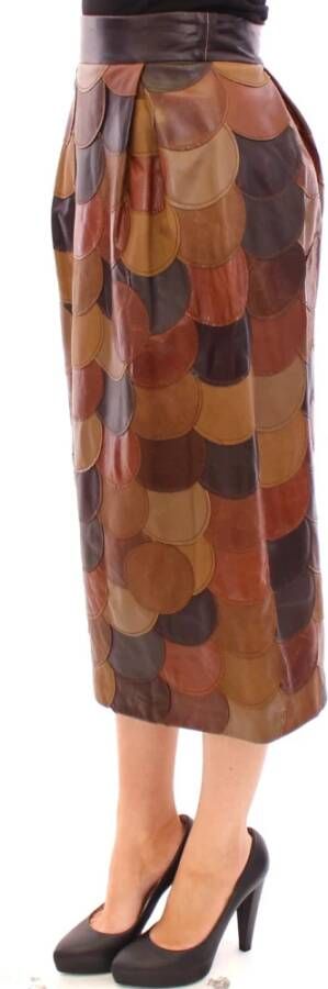 Dolce & Gabbana Bruine Patchwork Leren Rechte Rok Bruin Dames