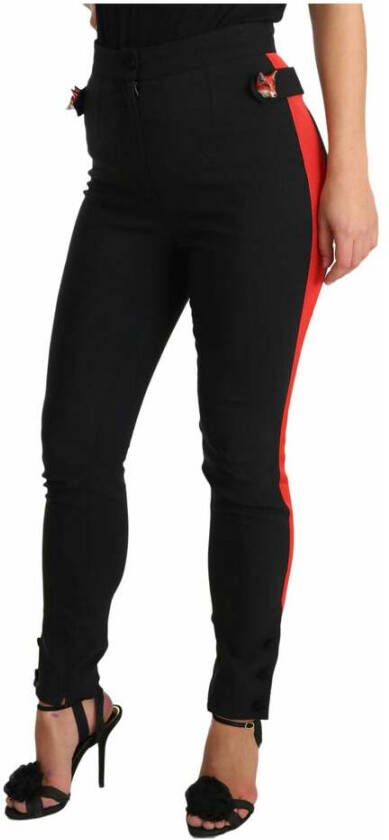 Dolce & Gabbana Cotton Fox Stripe Lining Pants Zwart Dames