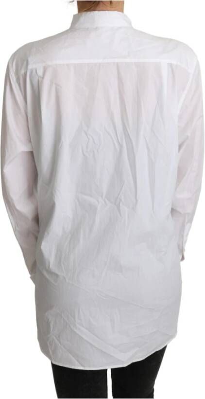 Dolce & Gabbana Cotton White Scarf Neck Shirt Blouse Top Wit Dames