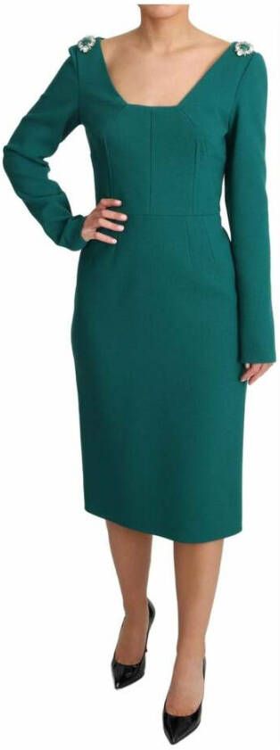Dolce & Gabbana Kristallen lange mouwen schede jurk Groen Dames