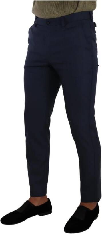 Dolce & Gabbana Dark Blue Wool Skinny Formal Dress Pants Blauw Heren