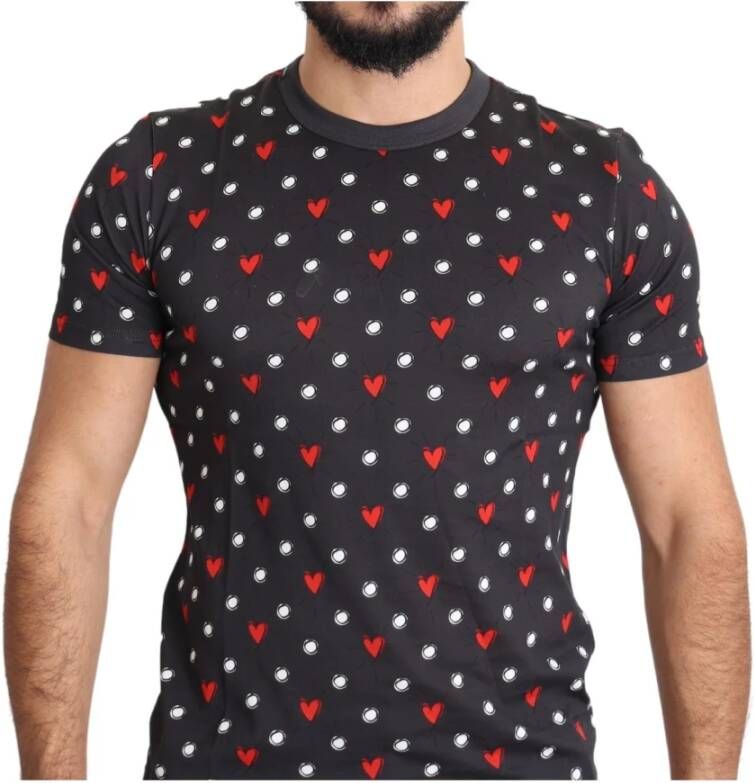 Dolce & Gabbana Dark Gray Hearts Print Cotton Men T-shirt Meerkleurig Heren