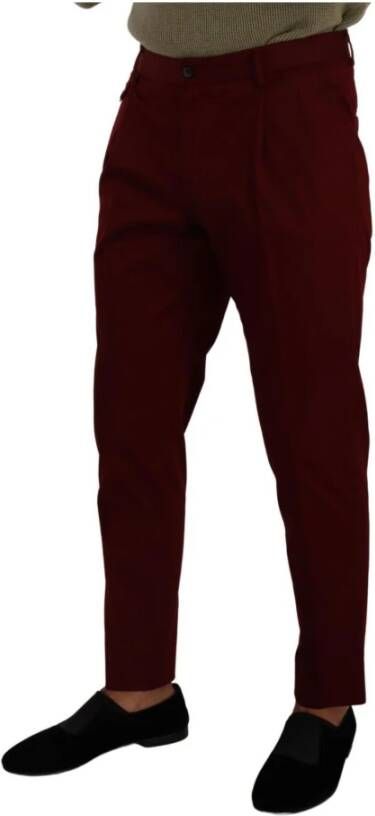 Dolce & Gabbana Dark Red Cotton Mens Chinos Trouser Dress Pants Rood Heren