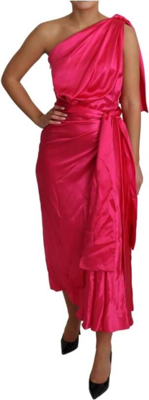 Dolce & Gabbana Dress Pink Fitted Cut One Shoulder Midi Dress Roze Dames