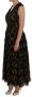 Dolce & Gabbana Black Silk Brown Fringes A-Line Dress Zwart Dames - Thumbnail 2