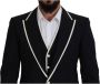 Dolce & Gabbana Zwart Wol Wit Zijde Slim Fit Pak Black Heren - Thumbnail 2