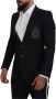 Dolce & Gabbana Zwarte Wollen Blazer met Bijenkroon Borduursel Black Heren - Thumbnail 2