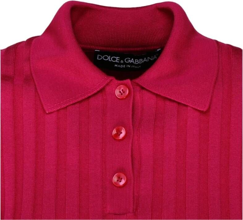 Dolce & Gabbana Fuchsia Zijden Geknipte Polo Shirt Pink Dames