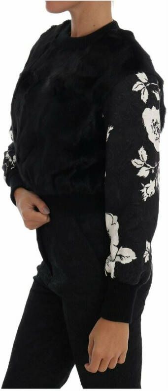 Dolce & Gabbana Fur Floral Brocade Zipper -trui Zwart Dames