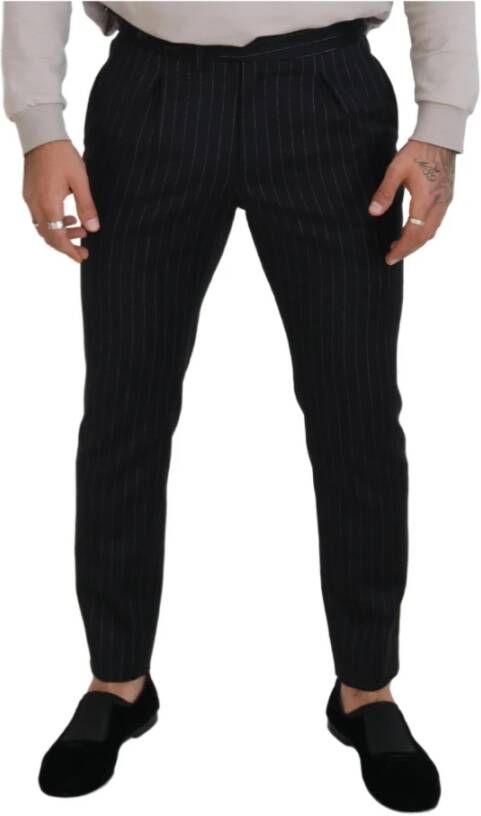 Dolce & Gabbana Gestreepte Wol Chino Broek Black Heren