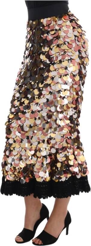 Dolce & Gabbana Gold Sequined Peplum High Waist Skirt Meerkleurig Dames
