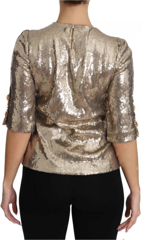 Dolce & Gabbana Gouden lovertjes papegaai kristal blouse Geel Dames