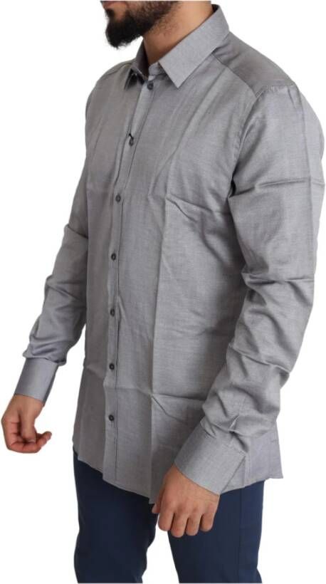 Dolce & Gabbana Gray Cotton Men Formal Gold Dress Overhemd Grijs Heren