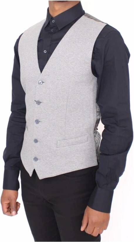 Dolce & Gabbana Gray Cotton Stretch Dress Vest Blazer Grijs Heren