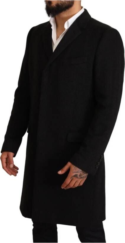 Dolce & Gabbana Gray Long Cashmere Coat Jacket Grijs Heren
