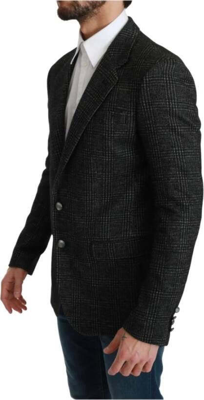 Dolce & Gabbana Gray Plaid Check Slim Fit Jacket Blazerjas Grijs Heren