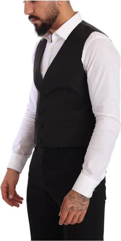 Dolce & Gabbana Gray Silk Slim Fit Waistcoat Formal Vest Grijs Heren