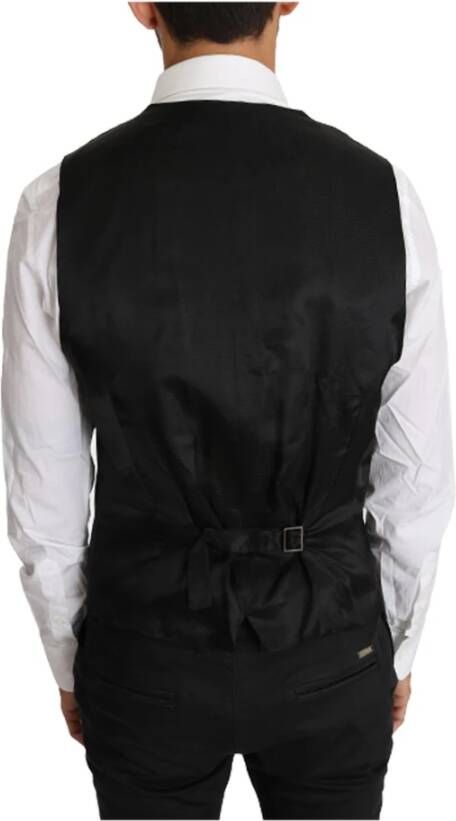 Dolce & Gabbana Gray Solid 100% Wool Waistcoat Vest Grijs Heren