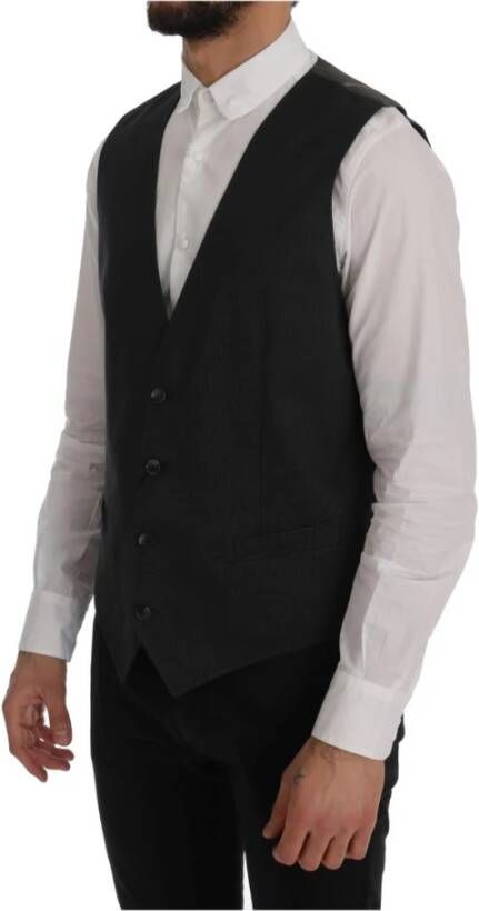 Dolce & Gabbana Gray Staff Cotton Rayon Vest Grijs Heren