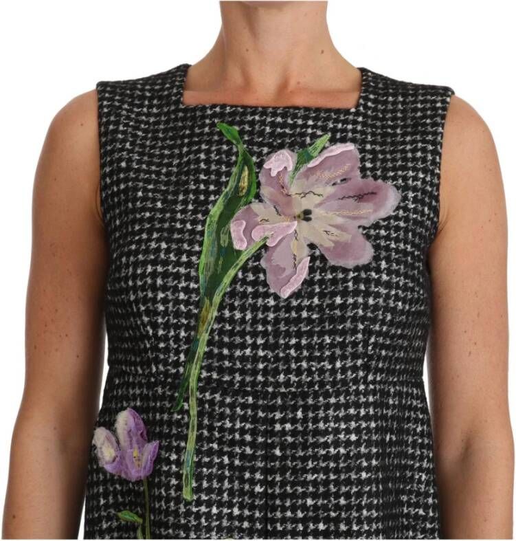 Dolce & Gabbana Gray Tulip Embroidered A-Line Shift Dress Grijs Dames