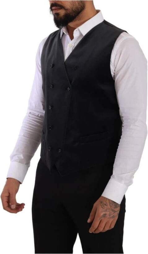 Dolce & Gabbana Gray Velvet Cotton Slim Fit Waistcoat Vest Grijs Heren