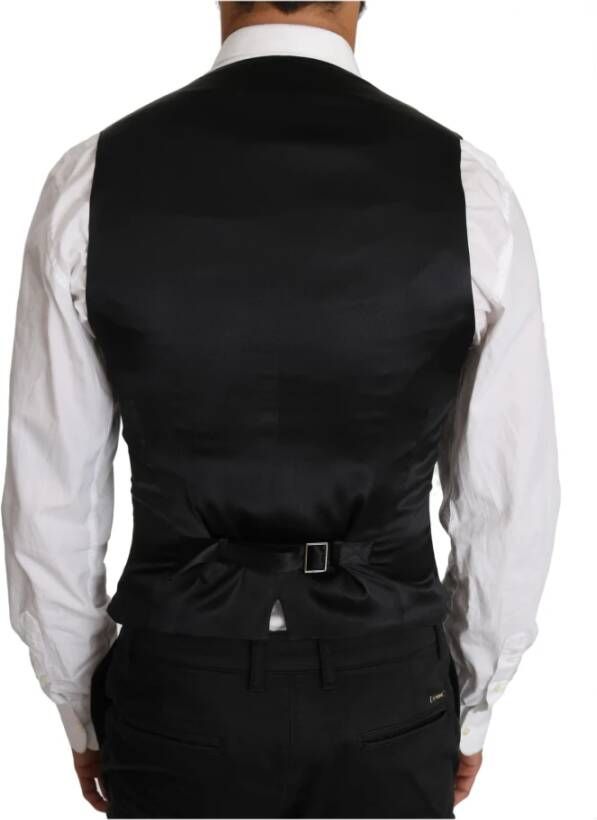Dolce & Gabbana Gray Wool Double Breasted Waistcoat Vest Zwart Heren