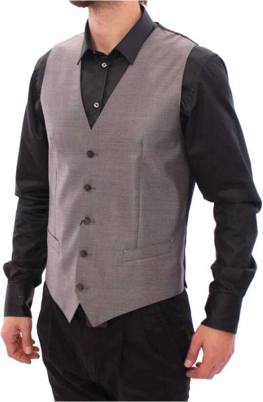 Dolce & Gabbana Gray Wool Formal Dress Vest Gilet Weste Grijs Heren
