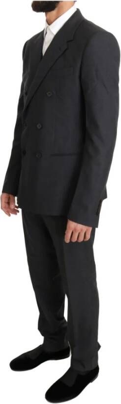 Dolce & Gabbana Gray Wool Silk Double Breasted Slim Suit Grijs Heren