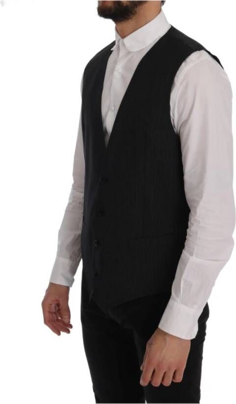 Dolce & Gabbana Gray Wool Stretch Vest Grijs Heren