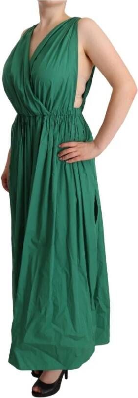 Dolce & Gabbana Green Cotton Sleeveless V-neck Dress Groen Dames