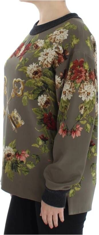 Dolce & Gabbana Green Key Floral Print Silk Sweater Groen Dames