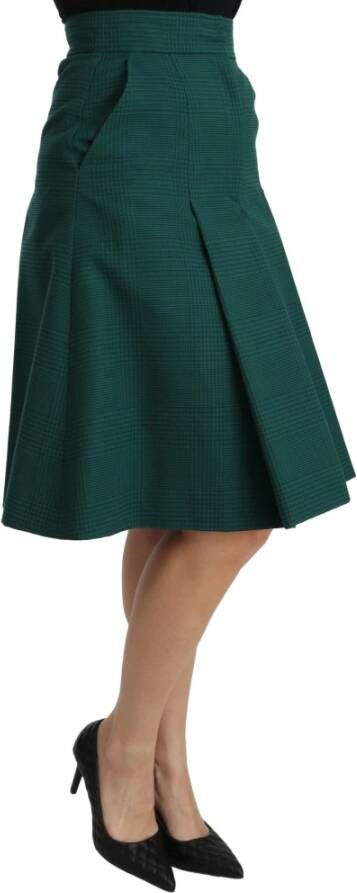 Dolce & Gabbana Groene Geplooide A-lijn Hoge Taille Katoenen Rok Groen Dames