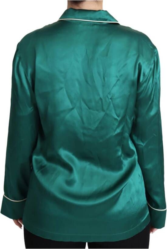 Dolce & Gabbana Green Pyjama Blouse Silk Lounge Sleepwear Top Groen Dames