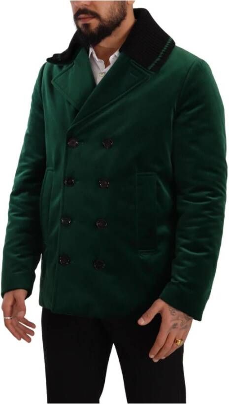 Dolce & Gabbana Green Velvet Cotton Double Breasted Jacket Groen Heren