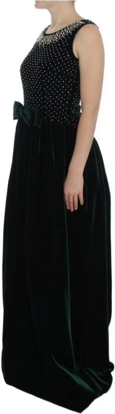 Dolce & Gabbana Green Velvet Crystal Long Maxi Dress Blauw Dames