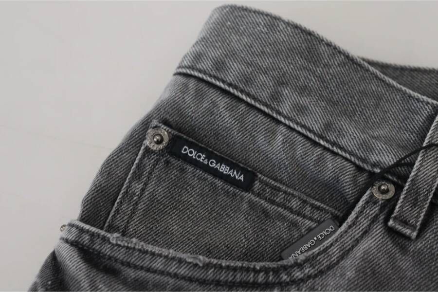 Dolce & Gabbana Grijze Geruite Been Denim Jeans Gray Heren