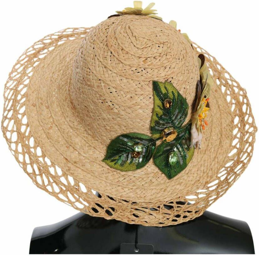 Dolce & Gabbana DG beige brede randbloem emmer capello hoed Beige Dames