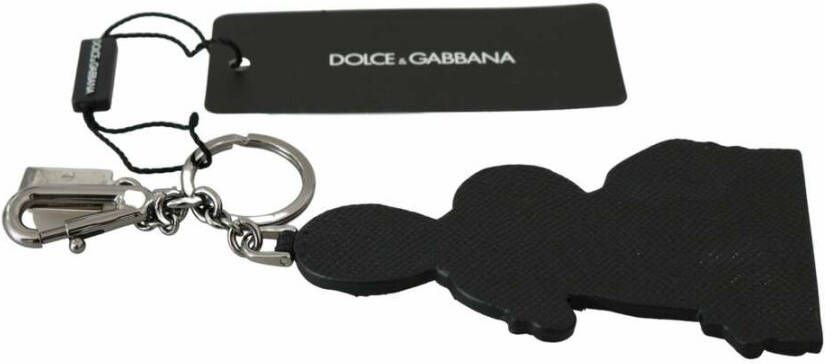 Dolce & Gabbana DG Leather Dominico Stefano Logo Badge Keychain Zwart Dames