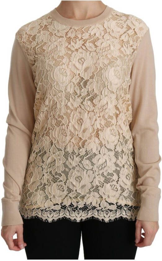 Dolce & Gabbana Kanten lange mouw top kasjmier blouse Beige Dames