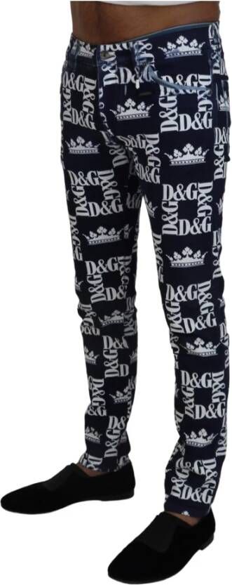 Dolce & Gabbana Leather Trousers Blauw Heren