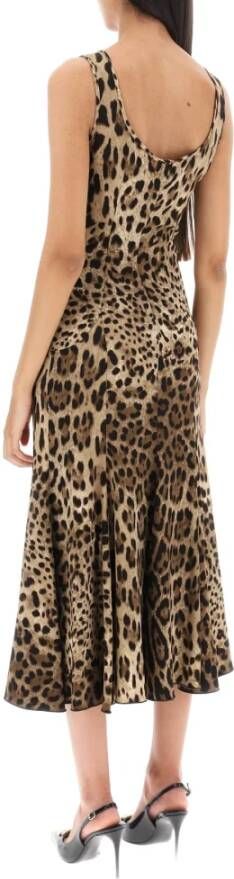 Dolce & Gabbana Leopard Print Jersey Midi Jurk Brown Dames