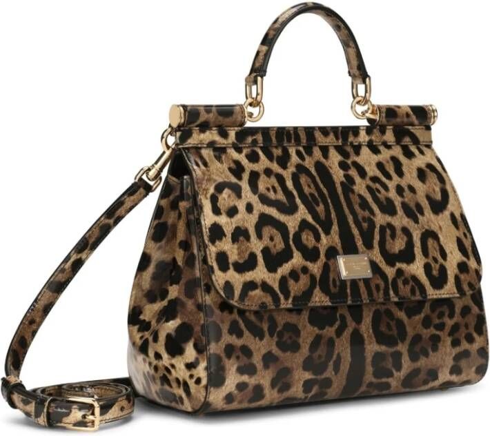 Dolce & Gabbana Leopardprint Schoudertas Medium Formaat Bruin Dames