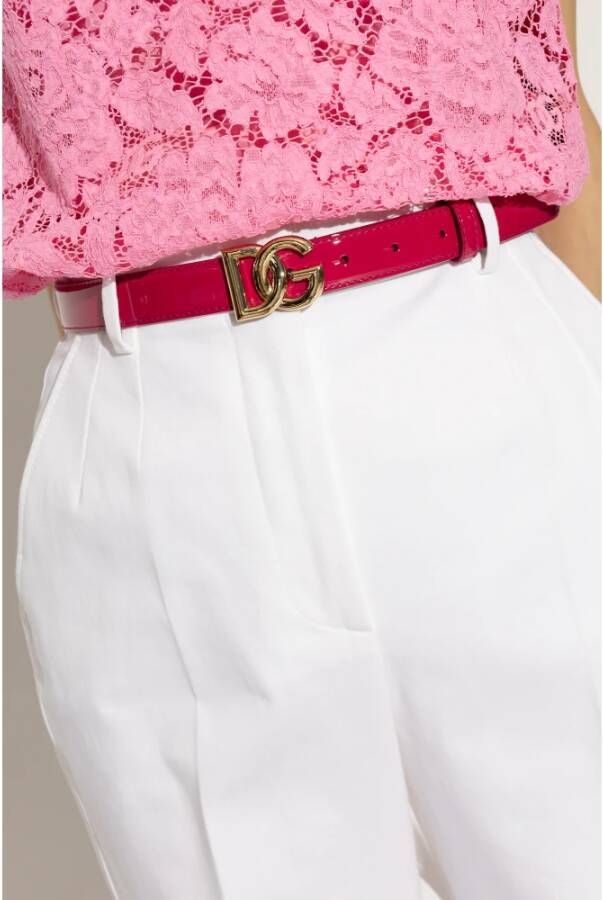 Dolce & Gabbana Leren riem met logo Roze Dames