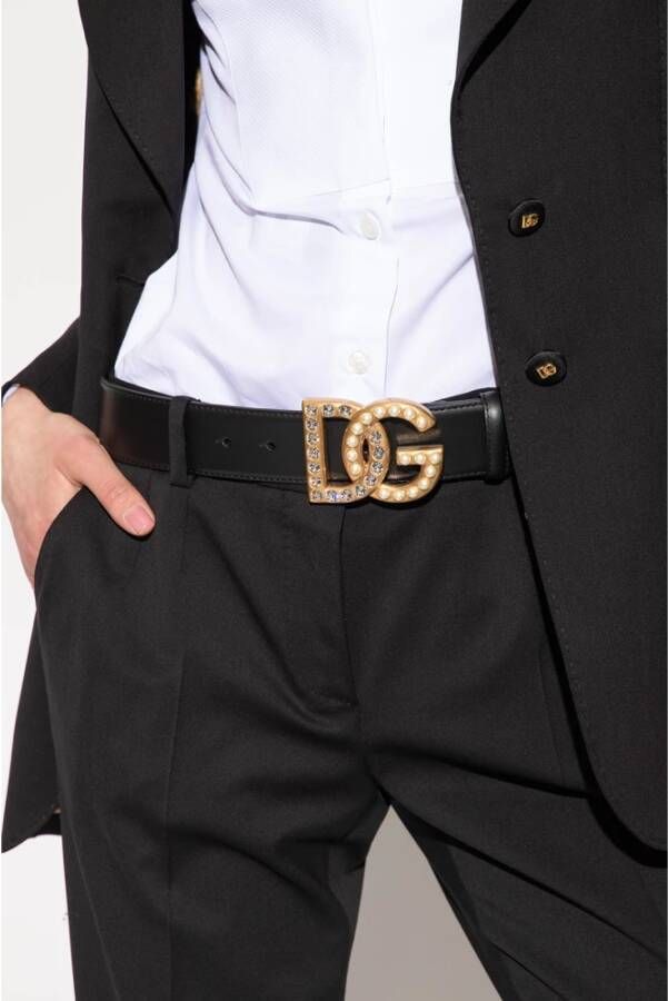 Dolce & Gabbana Leren riem met logo Zwart Dames