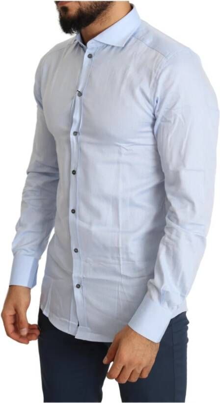 Dolce & Gabbana Light Blue Cotton Men Dress Overhemd Blauw Heren