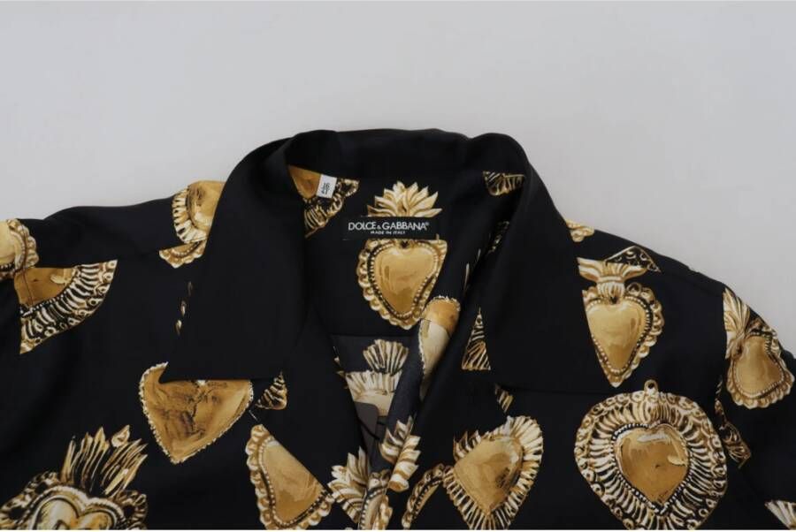 Dolce & Gabbana Luxe Zwarte Gouden Hart Zijden Shirt Multicolor Heren